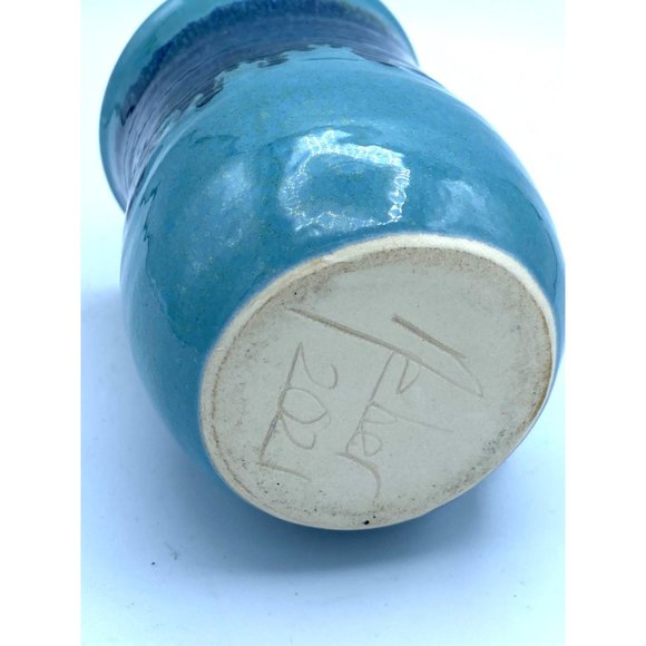 Blue Drip Glaze Pottery Hand Warmer Mug Signed Artist Neher - Picture 5 of 7